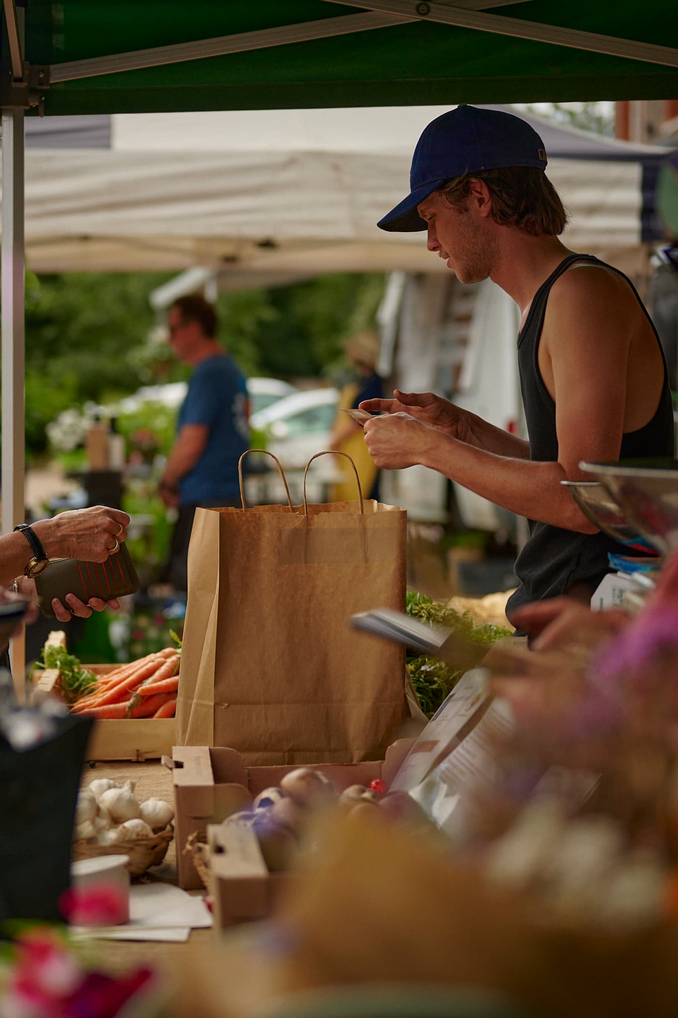 Produce and makers at a market stall